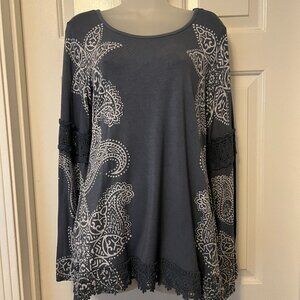 Indigo Thread Patterned Long Sleeve Top